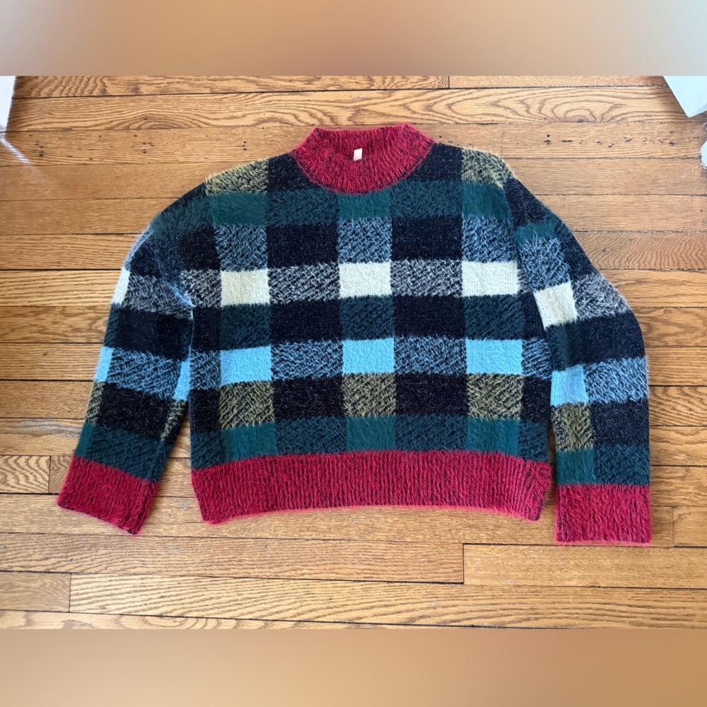 Anthropologie Moth Fuzzy Checkered Sweater - Size Medium